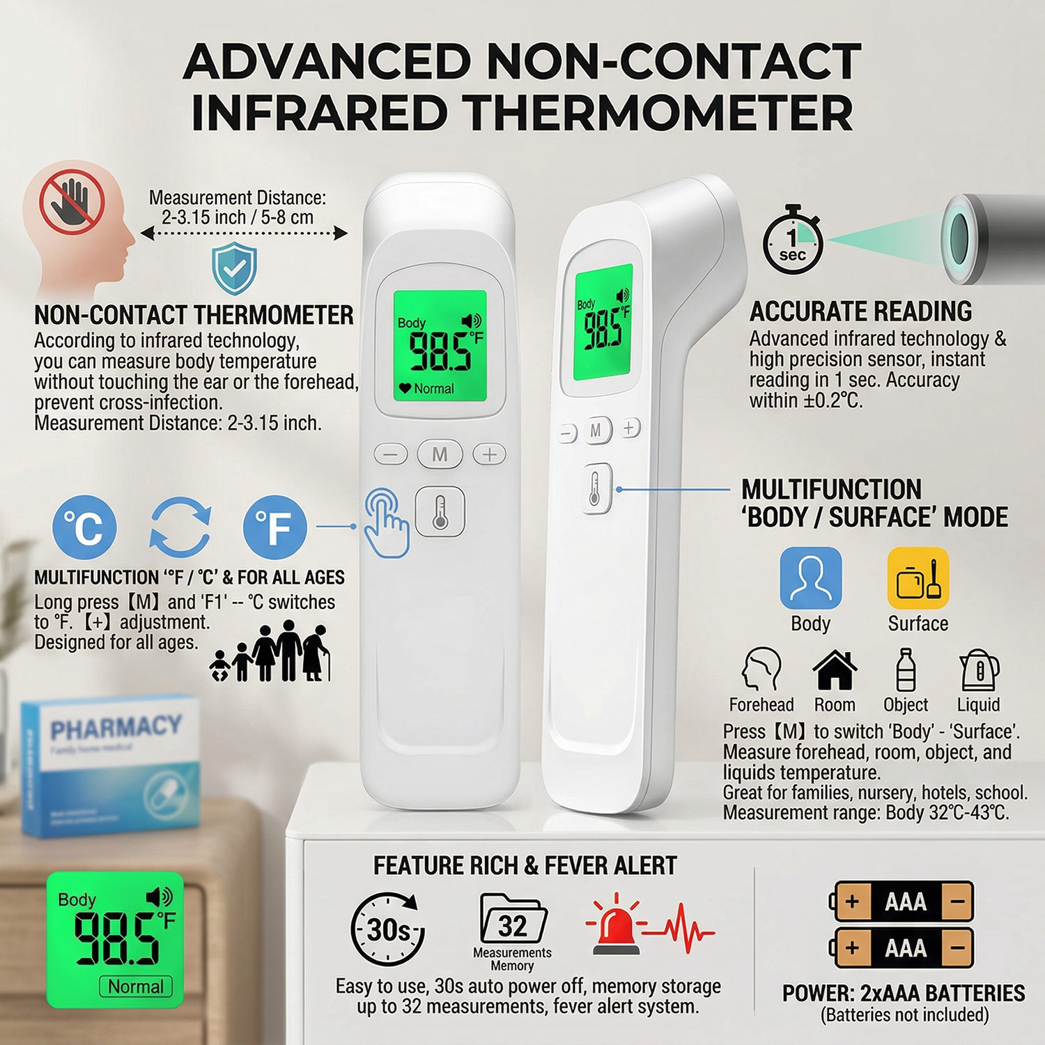 Digital Thermometer Infrared - Thermomètre infrarouge numérique LCD pour la